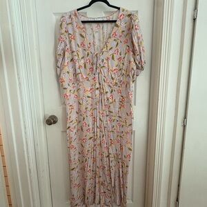 ASOS Curve Pale Pink Floral Maxi Dress with Tie Front